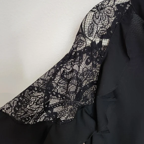 Torrid Black Ruffle Lace Women's Blouse - Picture 3 of 5